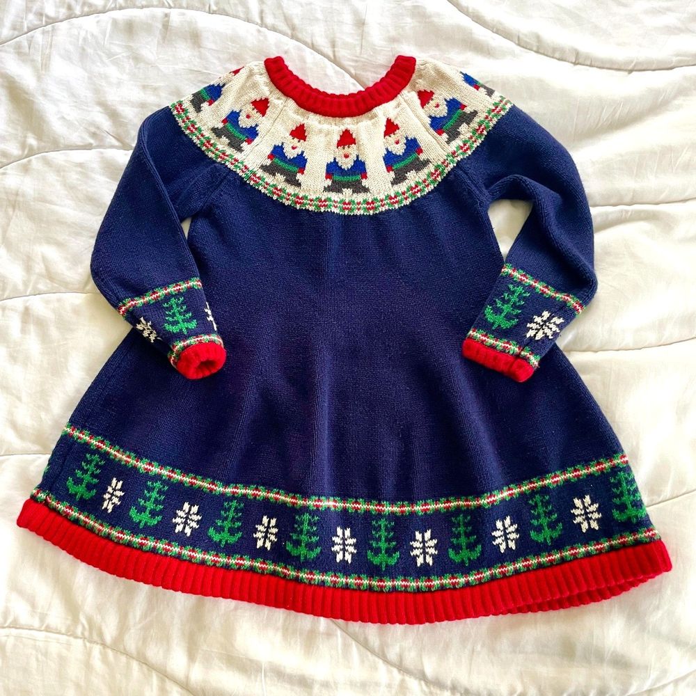 Hanna Andersson Toddler Girls 130 8 Gnome Christmas Sweater Dress - 3T
